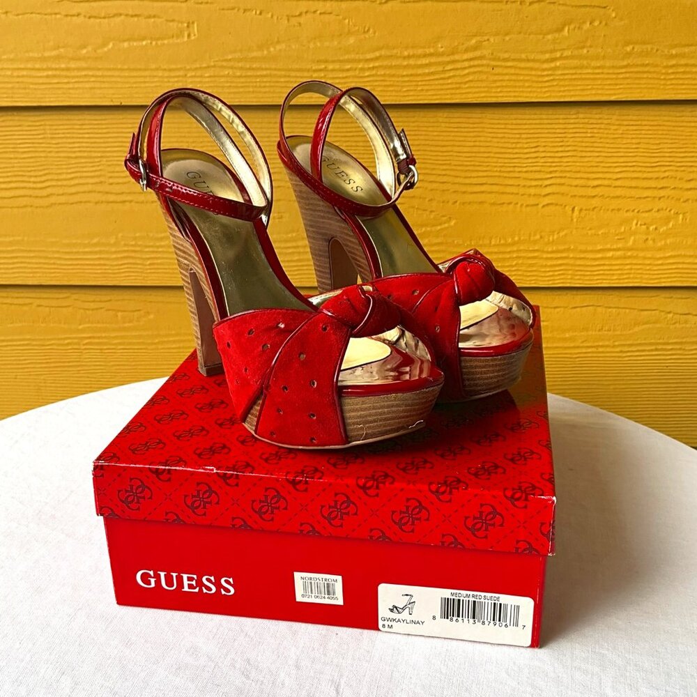 Red Guess Platform Heels with Ankle Strap Sexy AND Comfortable